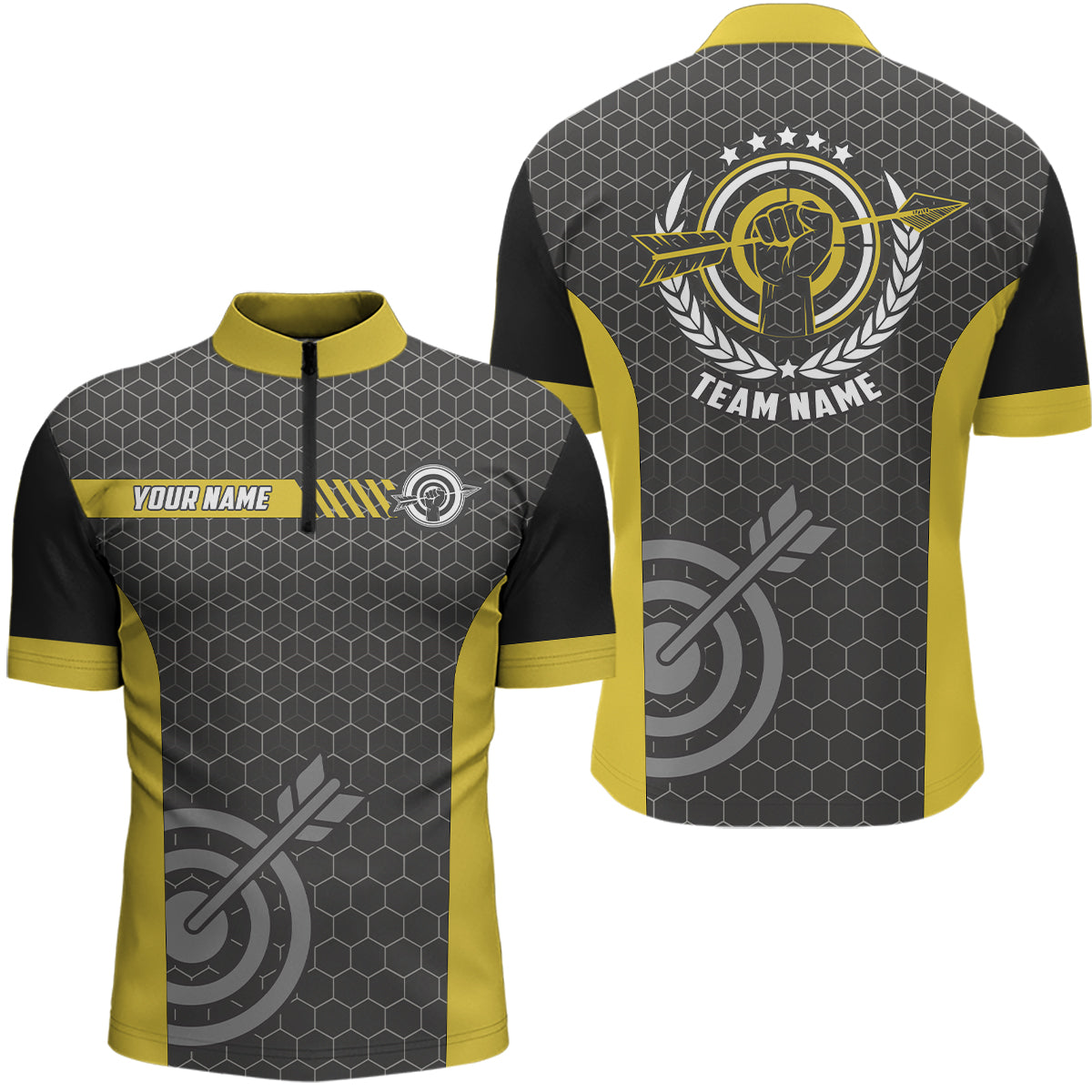 Yellow And Black Archery Target Men Quarter-Zip Shirts, Custom Team Name Archery Jerseys TDM0660