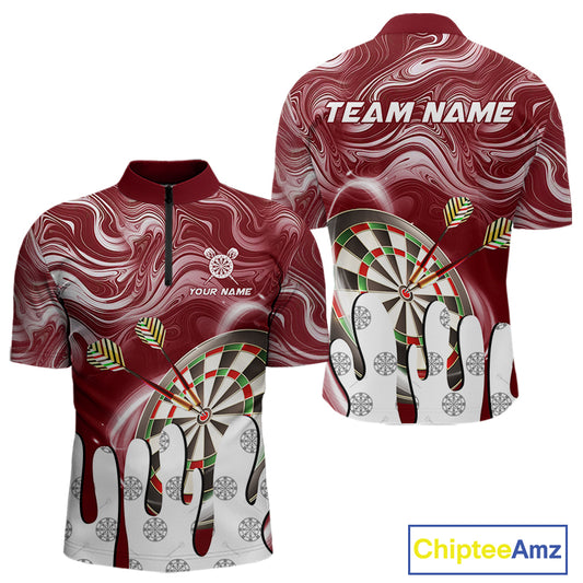 Personalized Marble Swirl Dart Shirt For Men Custom Funny Darts Jersey Team Polo & 1/4 Zip|Purple TDM4162