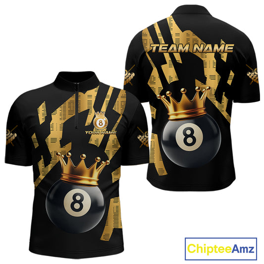 Black And Golden 8 Ball Crown Billiard Shirt For Men Custom Pool Team Jerseys Polo & Quarter Zip TDM4371