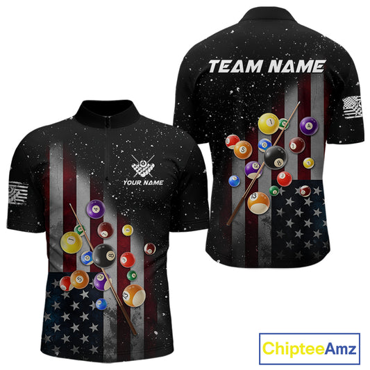 Personalized Patriotic Billiard Jerseys For Men Custom American Flag Grunge Billiard Team Shirt TDM4454