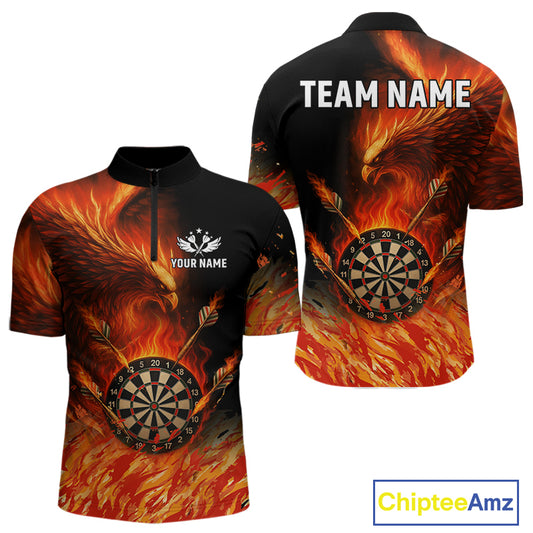 Orange Flaming Phoenix Darts Jerseys Custom Darts Shirt For Men, Darts Team Polo & Quarter Zip TDM4290