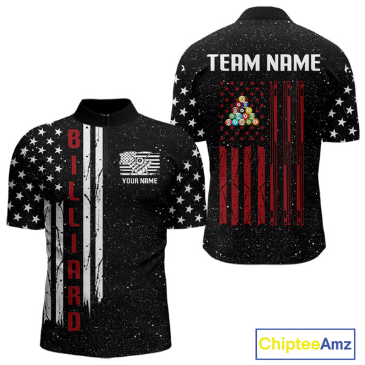 Grunge USA Flag Billiard Jerseys For Men Custom Patriotic Billiard Polo & Quarter Zip Team Shirt TDM4130