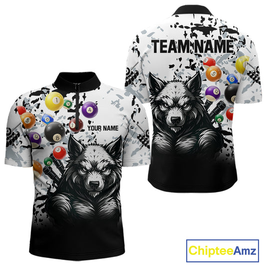 Personalized Grunge White Black Funny Wolf Billiard Shirt For Men Custom Pool Balls Team Jersey TDM4495