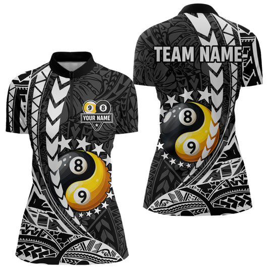 Custom White Black Tribal Yin-Yang 8 & 9 Ball Billiard Shirt For Women, Funny Pool Team Jersey TDM4687
