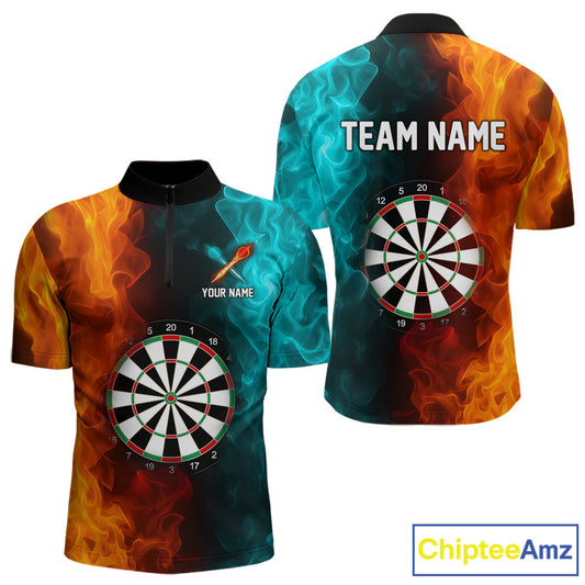 Orange And Turquoise Custom Fire Flame Darts Shirt For Men, Personalized Dart Team Jersey Outfit TDM4208