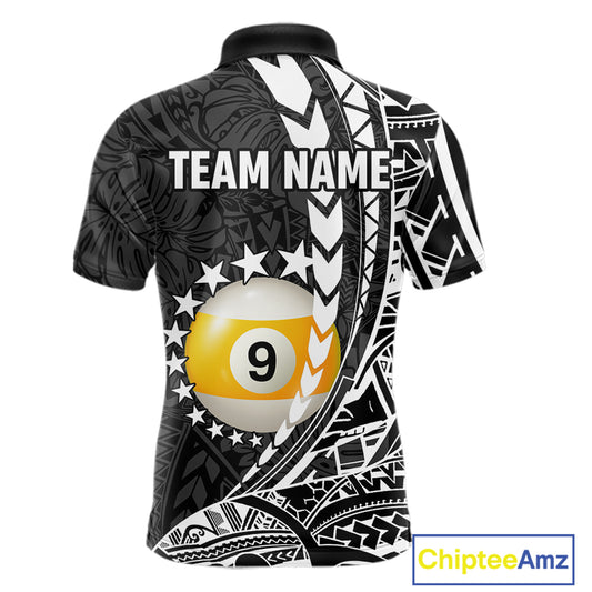 Custom White Black 8 Ball & 9 Ball Tribal Billiard Shirt For Men, Funny Pool Team Jersey TDM5847
