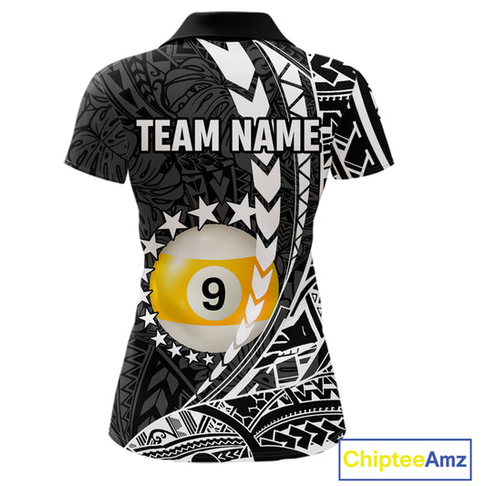 Custom White Black 8 Ball & 9 Ball Tribal Billiard Shirt For Women, Funny Pool Team Jersey TDM5847