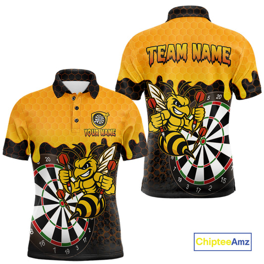 Personalized Yellow Black Funny Bee Darts Shirt For Men, Darts Team Jersey Polo & Quarter Zip TDM6004