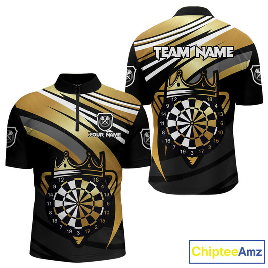 Black And Gold Dartboard Crown Darts Shirt For Men Custom Darts Sport Jersey Team Polo & 1/4 Zip TDM4793