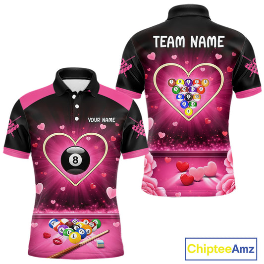 Black And Pink 8 Ball Pool Heart Billiard Shirt For Men Custom Valentine Billiard Gifts TDM5748