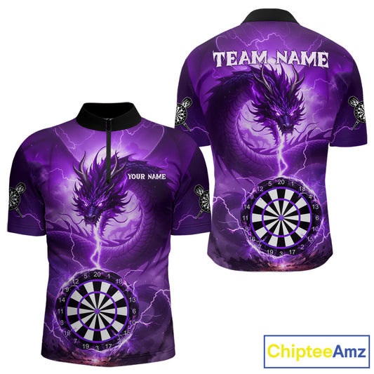Purple Dartboard Lightning Dragon Mens Darts Shirt Custom Darts Jersey Team Polo & 1/4 Zip TDM5119