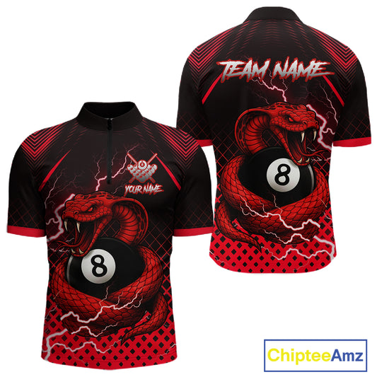Personalized Red 8 Ball Lightning Cobra Snake Men's Billiards Shirts Custom Pool Team Jerseys TDM5197