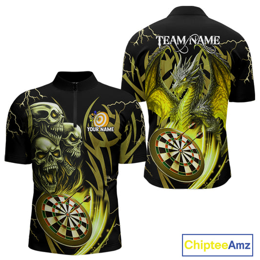 Personalized Skull & Dragon Darts Shirt For Men Custom Lightning Dartboard Team Jersey |Yellow TDM5651