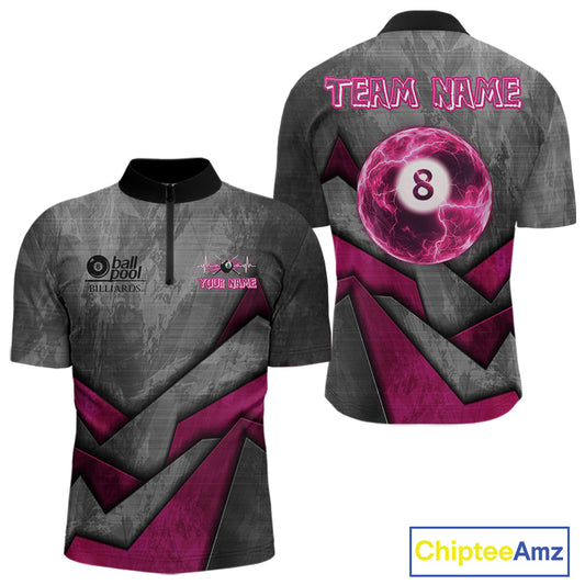 Ball Pool Billiard Polo & 1/4-Zip Shirt For Men Custom Light Pink 8 Ball Billiard Team Attire NYN2385