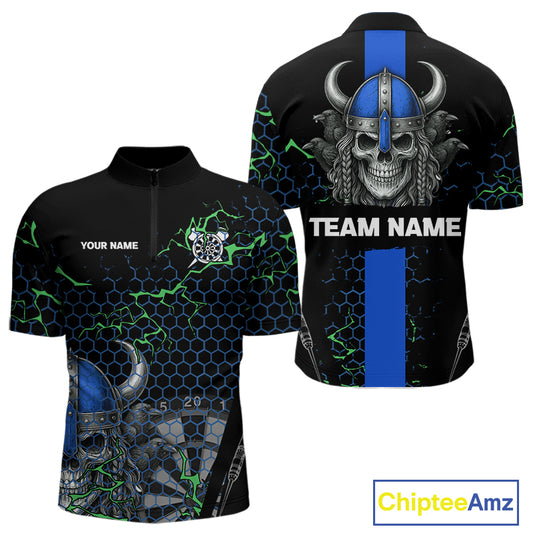 Blue Horned Warrior Skull Men's Dart Shirt - Personalized Name For Darts Jersey NYN0446