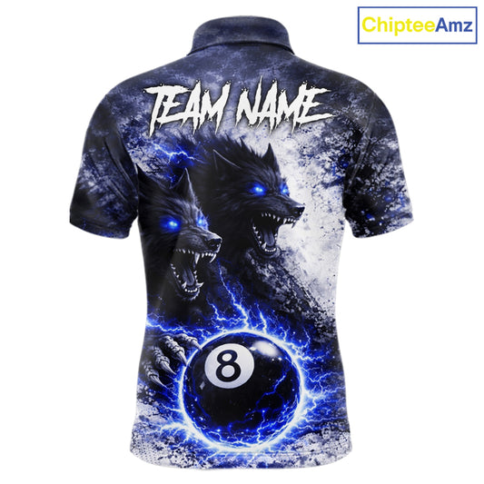 Grey & Blue Grunge Wolfs Claws Thunder 8 Ball Pool Men Billiard Shirt Custom Billiard Team Attire NYN2640
