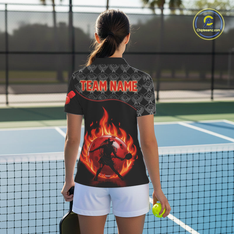 Custom Silhouette Human Red Flame Pickleball 3D Ball Jerseys Women Pickleball League Shirts NYN2165