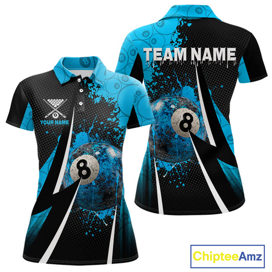 Blue Grunge 8 Ball Pool Team Shirt Personalized Women Billiard Polo & 1/4-Zip Attire Gifts NYN2419