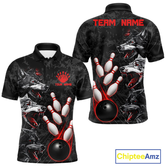 Custom Black And Red Thunder Bowling Team Shirts For Men Funny Wolfs Bowling Tournament Jerseys NYN4016