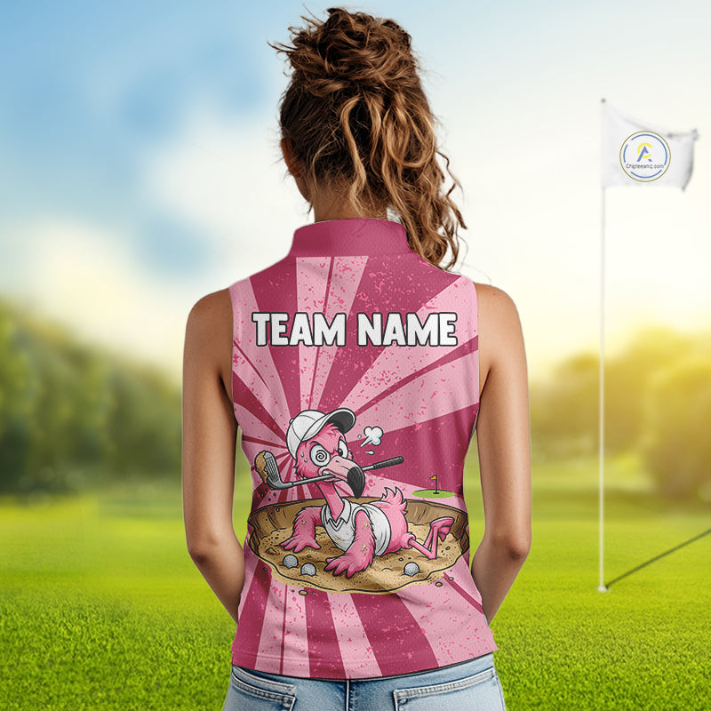Womens Funny Flamingo Golf Shirts Grunge Pink Golf Clothing Custom Golf Sleeveless Polo, Golf Upf Shirts NYN3764