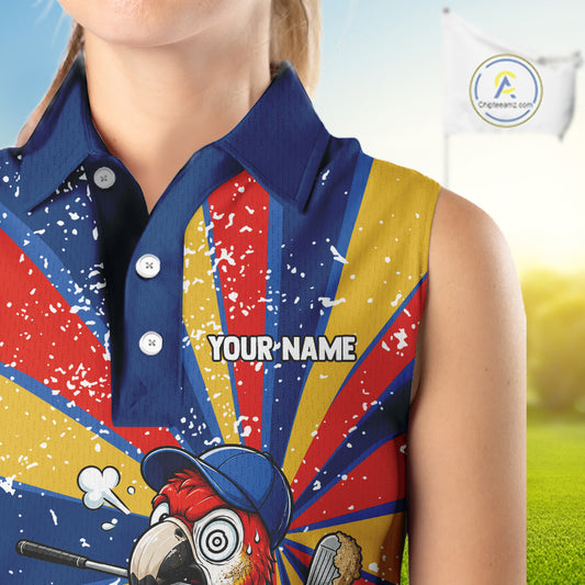 Womens Funny Parrot Golf Shirts Grunge Colorful Golf Clothing Custom Golf Sleeveless Polo, Golf Upf Shirts NYN3765