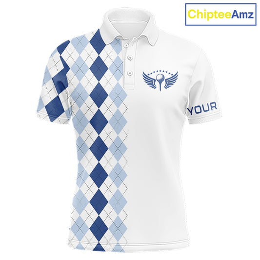 Mens Blue Argyle Pattern Golf Shirts Argyle Golf Clothing Custom Blue Golf Polo, Best Golf Gifts NYN3051