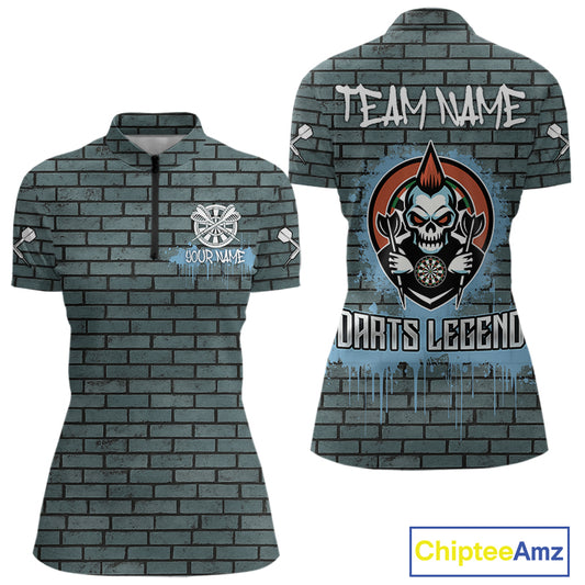 Brick Wall Skull Dartboard Women's Grunge Darts Shirt - Custom Dart Player Uniform NYN0519