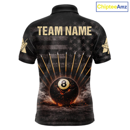 American Flag Cracked Ball 8 Billiards Pool Sticks Shirt For Men Custom Grunge Billiard Balls Attire NYN2691