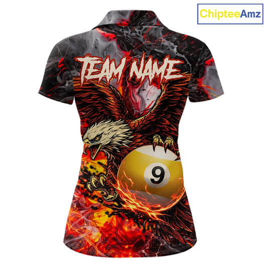Eagle Fire Flame Pool 9 Ball & 8 Ball Women's Billiard Shirt Custom Billiard Polo & 1/4 Zip Attire NYN2494
