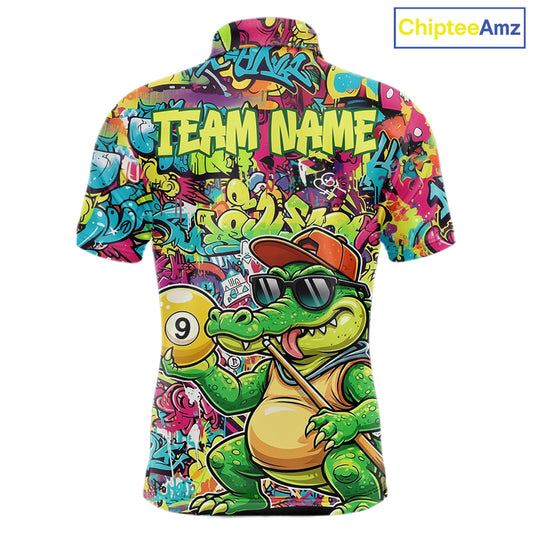Graffiti Funny Crocodile Pool 8 Ball Men Billiard Team Shirt Custom Billiard Balls Attire NYN2501