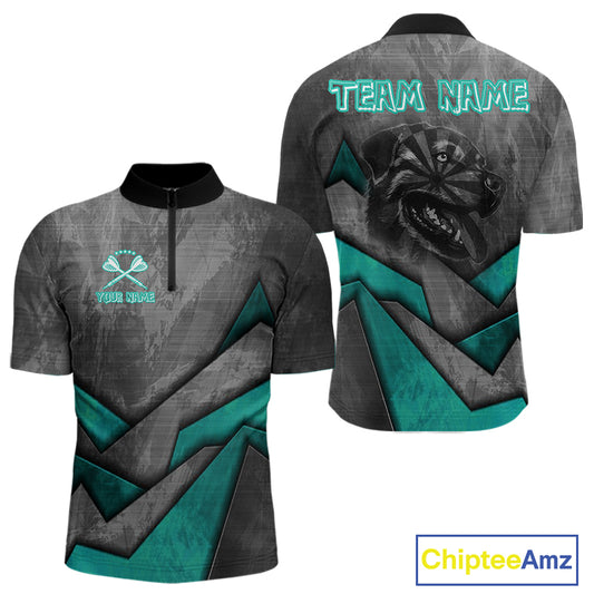 Aggressive Dog Dartboard Turquoise Darts Shirt For Men - Custom Name For Players NYN0563