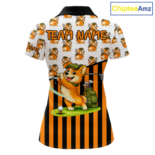 Funny Women Cute Dog Pattern Golf Polo Shirt Custom Orange Golfing Dog Golf Clothes Attire NYN2874