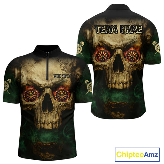 Yellow Skull Flaming Dartboard Darts Shirt For Men - Custom Name For Players NYN0573