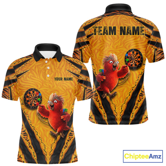 Custom Yellow Claws Pattern Darts Men Polo 14-Zip Shirt, Funny Parrot Darts Team Attire NYN3120