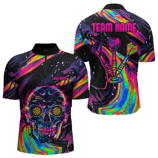Colorful Psychedelic Skull Custom Dart Shirts For Men, Dart Team Jerseys NYN0020