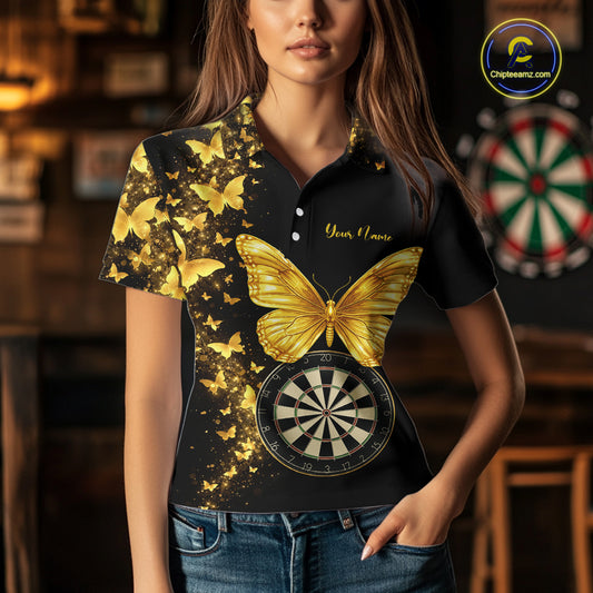 Gold Butterfly 3D Dartboard Custom Women Darts Polo League Shirts Dart Team Jerseys NYN2262
