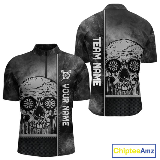 Custom Black And Grey Smokes Skull Dartboard Dart Shirts For Men Dart Team Jerseys NYN0067