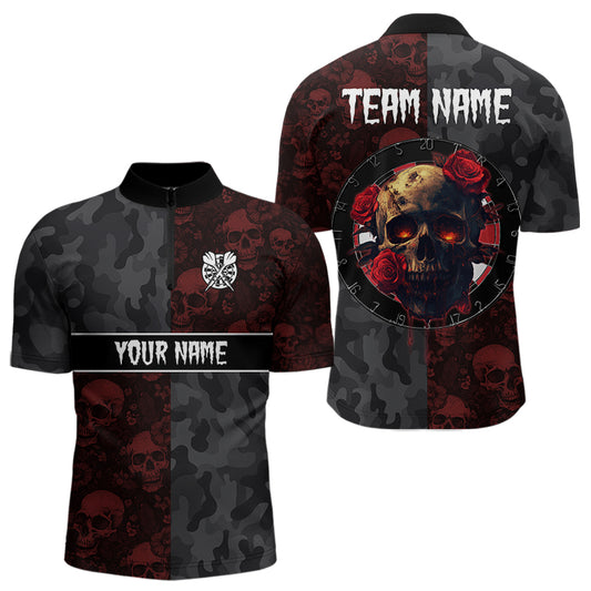 Red Rose Skulls And Dartboard Style Dart Shirts For Men, Custom Dart Jerseys NYN0028