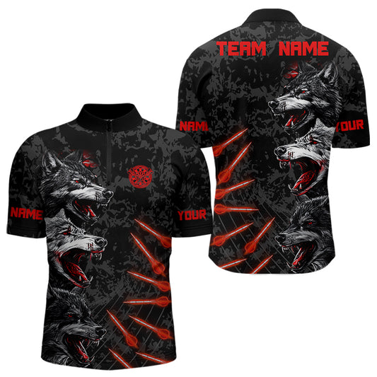 Custom Black-Red Wolfs Grunge Dart Shirts For Men Outfits Dart Tournament Jerseys NYN0032