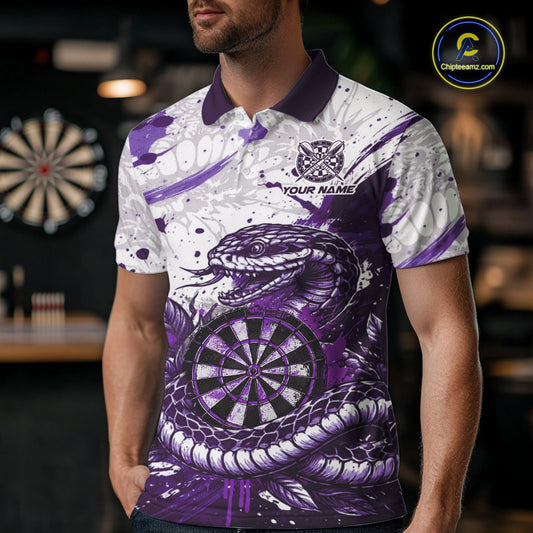 Custom White And Purple Splatter Cobra Dartboard Men Darts Polo Shirts Grunge Dart Jerseys NYN2270