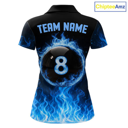 Custom Blue Flaming Pool 8 Ball Billiard Shirt For Men Personalized 3D Ball Billiard Attire Gifts NYN2570