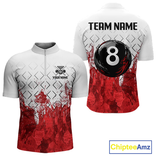 Red Splatter Paint 8 Ball Billiard League Shirts For Men Custom Name Billiard Team Jerseys NYN2287