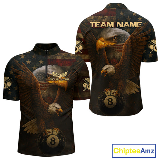 US Flag Eagle Retro Patriotic Billiard Shirts For Men Custom Pool 8 Ball Billiard Jerseys NYN2298