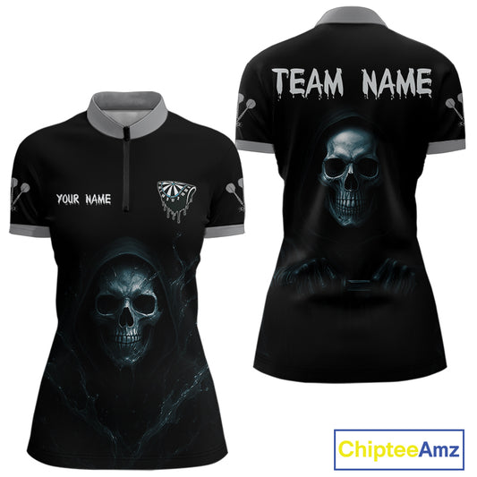 Haunting Black Skulls Reaper Darts Team Shirt For Women - Custom Team & Player Name NYN0380