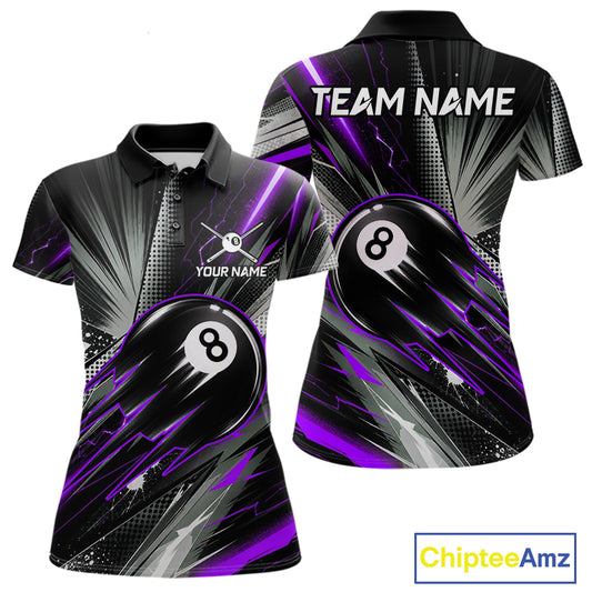 Thunder Purple 8 Ball Strike Women's Billiard Polo Shirt Custom Pool Team Jersey Apparel