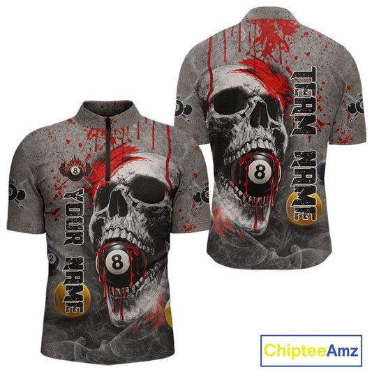 Grunge Skull Billiard Pool Shirts For Men Custom Red Dripping Ball 8 Billiard Team Jerseys NYN2301
