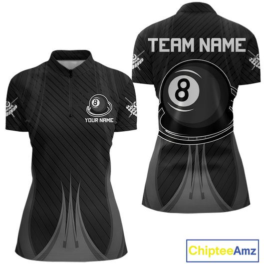 Black 8 Ball Pool Billiard Polo & Quarter-Zip Shirt For Women Personalized Ball Billiard Team Attire NYN2746