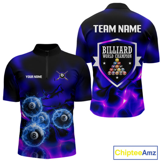 Personalized Blue Holographic Billiard Ball Shirt For Men Pool 8 Ball Billiard Team Jersey NYN2312