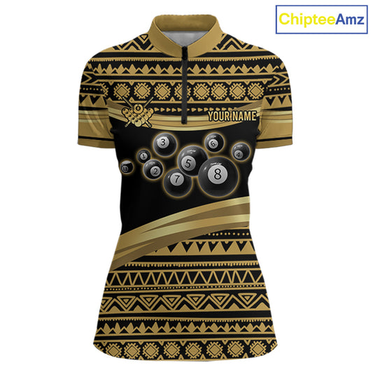 Gold Tribal 8 Ball Pool Shirts Women Billiard Polo & 1/4 Zip Shirt Custom Pool Billiard Team Jerseys NYN2971