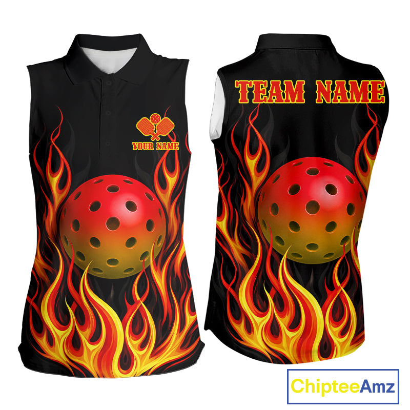 Red flamingo pickleball sleeveless polo for women personalized pickleball jersey